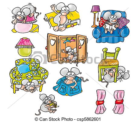 Clipart Of The Evolution Of The Mouse Play Hide And Seek Under The