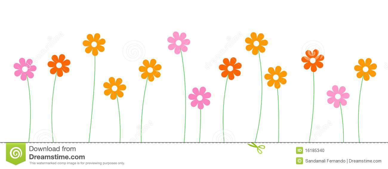 Cute And Colorful Flowers Line Isolated On White Background Divider