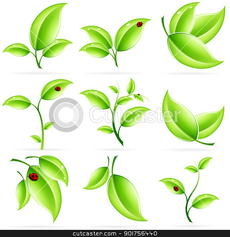 Fresh Green Leaves Icon Set Stock Vector Clipart Fresh Green Leaves