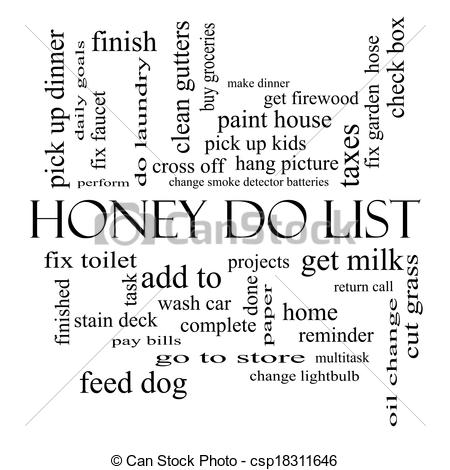 Honey Do List Word Cloud Concept In Black And White With Great Terms