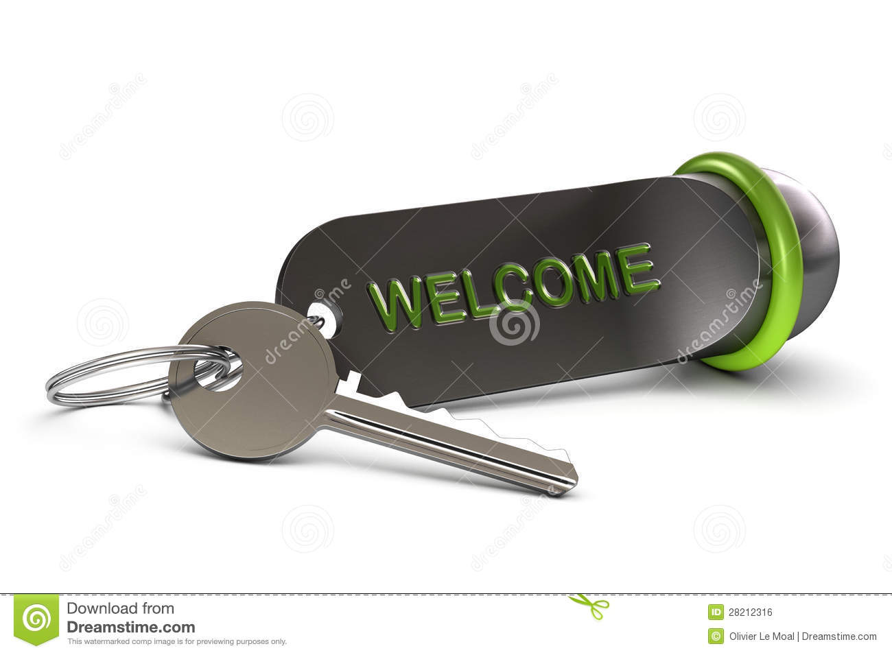 Hotel Key And Green Keyring With The Word Welcome Written On It 