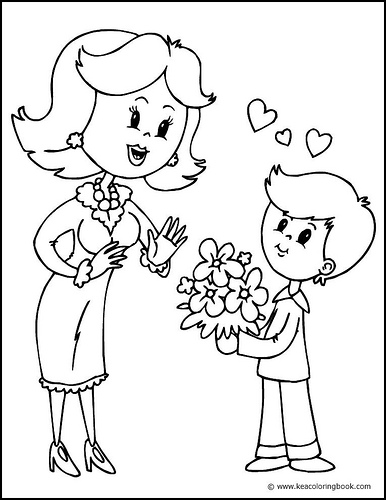 Mothers Day Flowers Colouring Pages  Mother And Son   Coloring Page