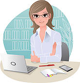 Pretty Business Woman At Office   Royalty Free Clip Art