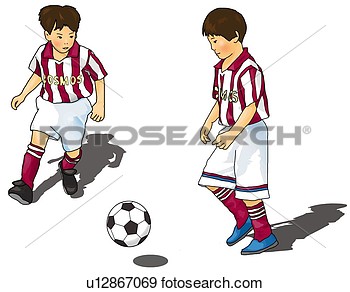 Two Boys Playing Soccer Front View Side View White Background Cut    