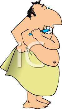 Cartoon Clipart Illustration Of A Man Brushing His Teeth After Bathing