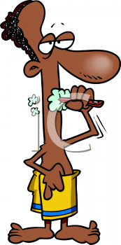 Cartoon Clipart Picture Of An African American Man Brushing His Teeth