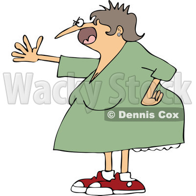 Cartoon Of A Mad Woman Shouting And Holding Out An Arm   Royalty Free