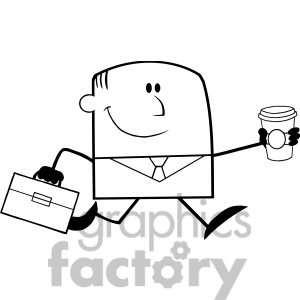 Clipart Illustration Black And White Lucky Businessman Running To Work