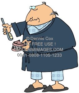 Clipart Illustration  Man Brushing His False Teeth   Acclaim Stock
