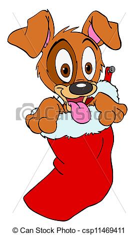 Clipart Of Christmas Stocking Puppy   Hand Drawn Cartoon Of A Puppy