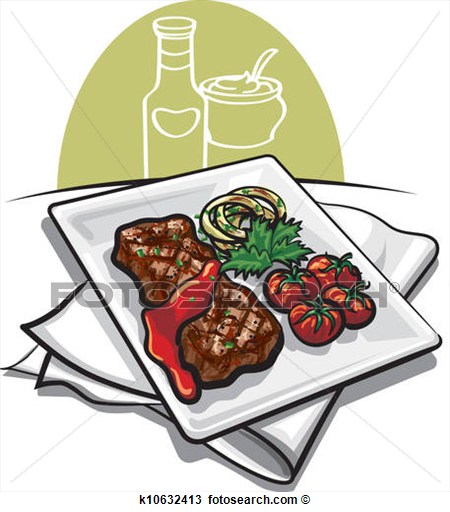 Clipart Of Grilled Beef Steak With Tomato Sauc K10632413   Search Clip    
