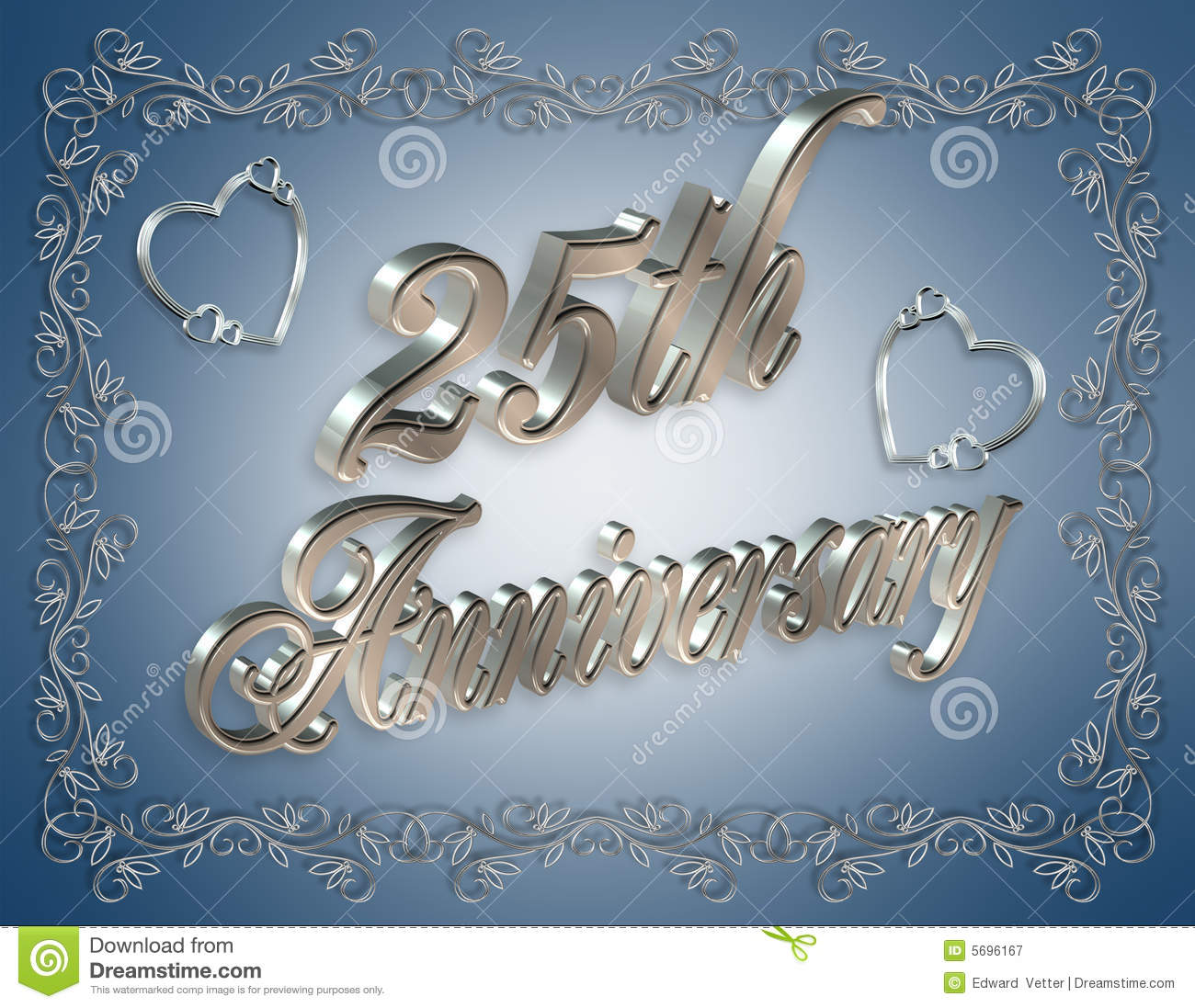 Design For 25th Anniversary Background Or Invitation With Silver Text