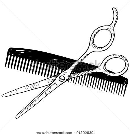 Doodle Style Hair Stylist Or Barber Scissors And Comb Illustration In