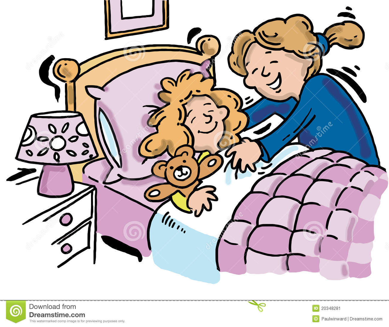Mother Tucking Her Daughter Into A Confortable Bed