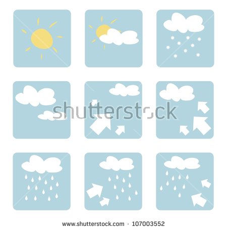 Rain And Wind  Forecast Logo Or Buttons For Sunny Windy Or Snowy Day