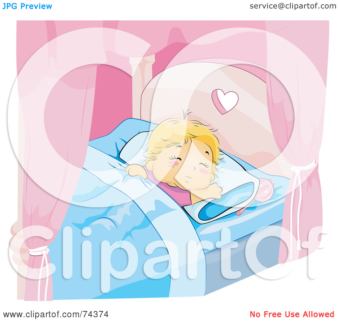 Rf  Clipart Illustration Of A Blond Baby Girl Sleeping In A Canopy Bed