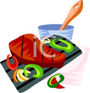 Royalty Free Clipart Image  Sliced Veggies And A Grilled Steak