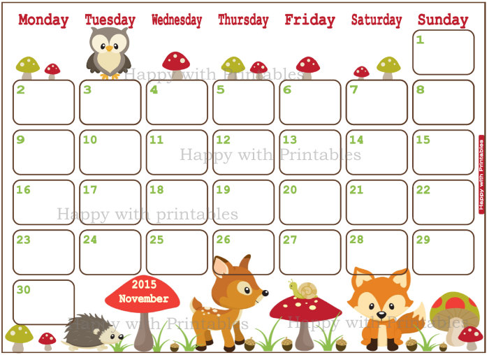 Sale 50  Off Calendar November 2015 By Happywithprintables On Etsy