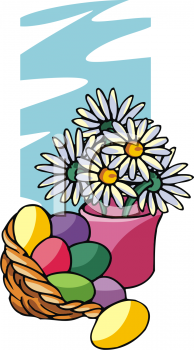 Bouquet Of Daisy Flowers With Easter Eggs   Royalty Free Clip Art