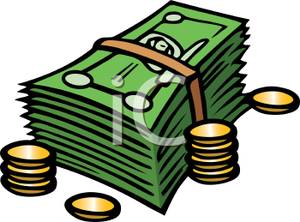 Cartoon Stack Of Cash And Coins   Royalty Free Clipart Picture