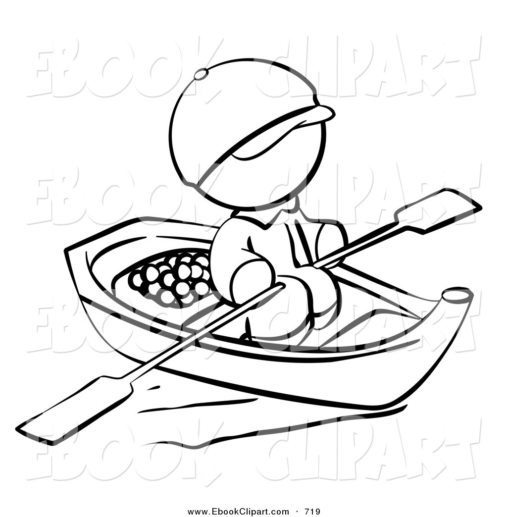 Clip Art Of A Black And White Human Factor Man Rowing A Chinese Boat