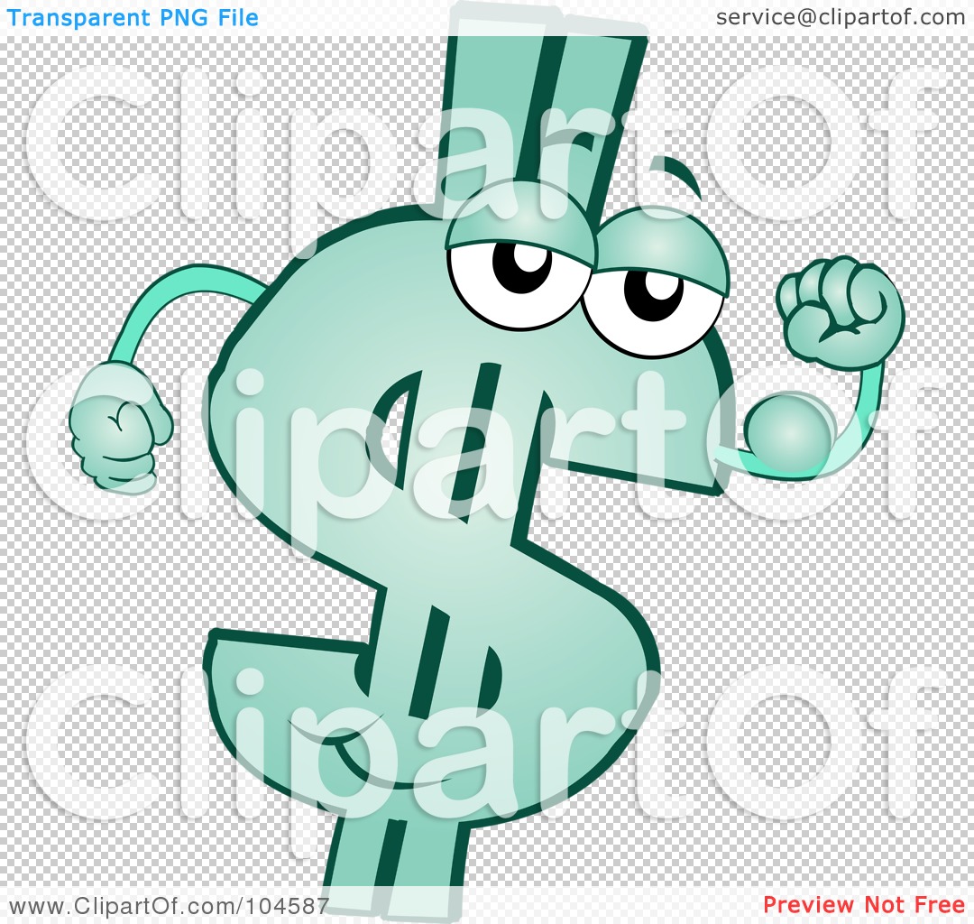 Clipart Illustration Of A Strong Green Dollar Symbol Character Flexing