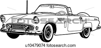 Clipart Of  1956 Automobile Car Classic Ford Sport Thunderbird