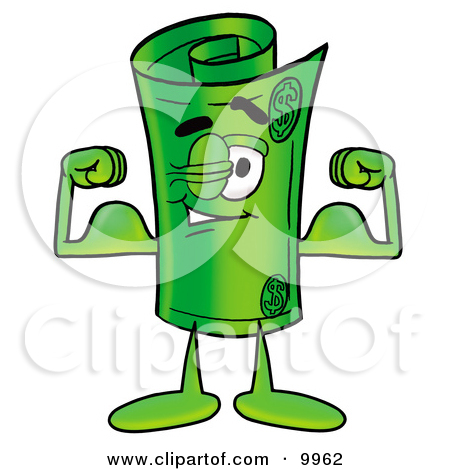 Clipart Picture Of A Rolled Money Mascot Cartoon Character Flexing His    
