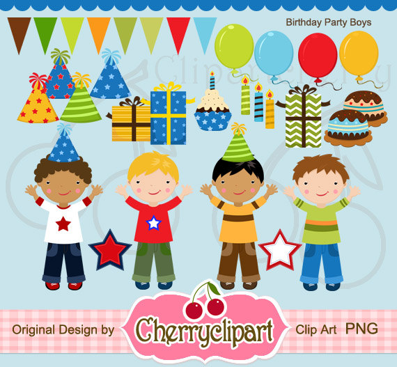 Colorful Birthday Party Boys Digital Clipart Set For Personal And    