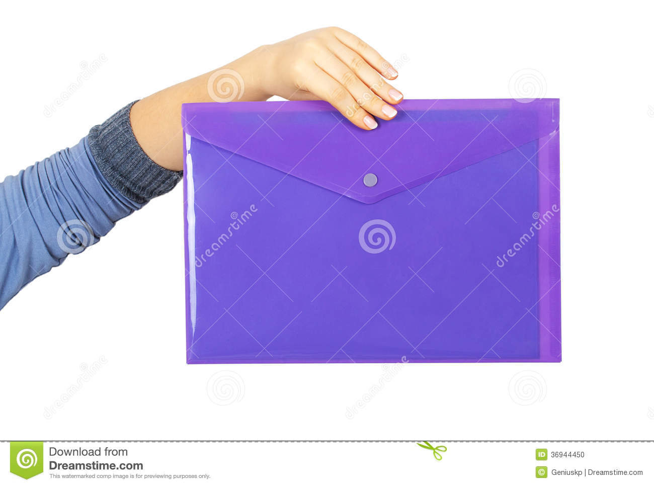 Female Hand Holding A Purple Plastic Folder Stock Photo   Image    