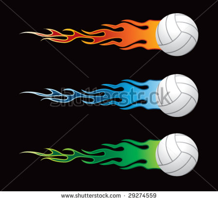 Flying Flaming Volleyballs   Stock Vector