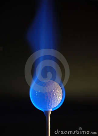 Golfball Engulfed In Blue Flames  Lighting From The Right Hand Side