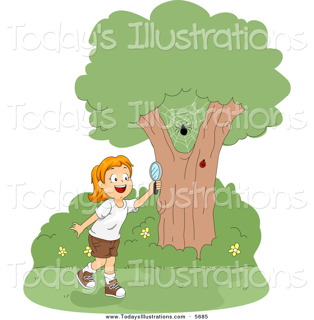 Larger Preview  Clipart Of A Happy Summer Camp Girl Watching Bugs By    