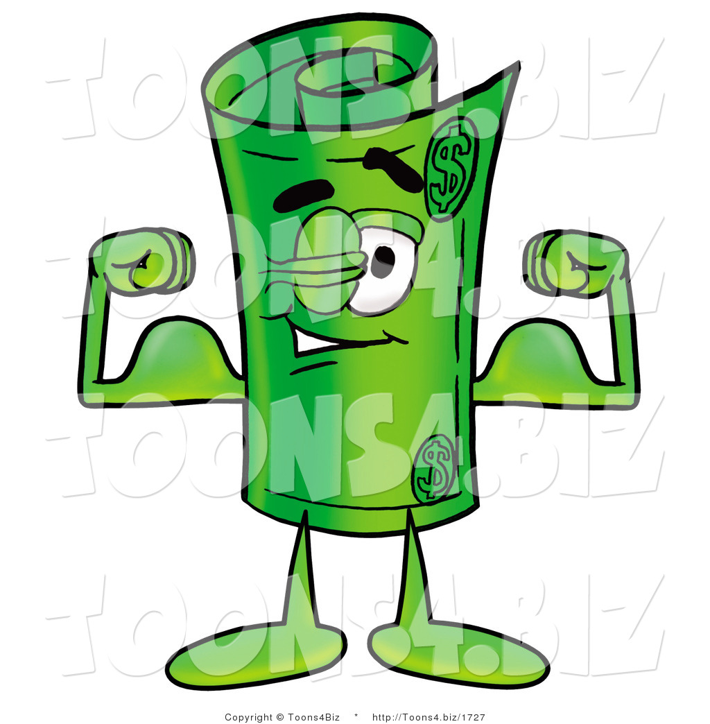     Of A Cartoon Rolled Money Mascot Flexing His Arm Muscles By Toons4biz