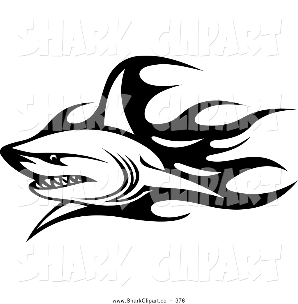 Preview  Clip Art Of A Black And White Tribal Shark And Flames Tattoo