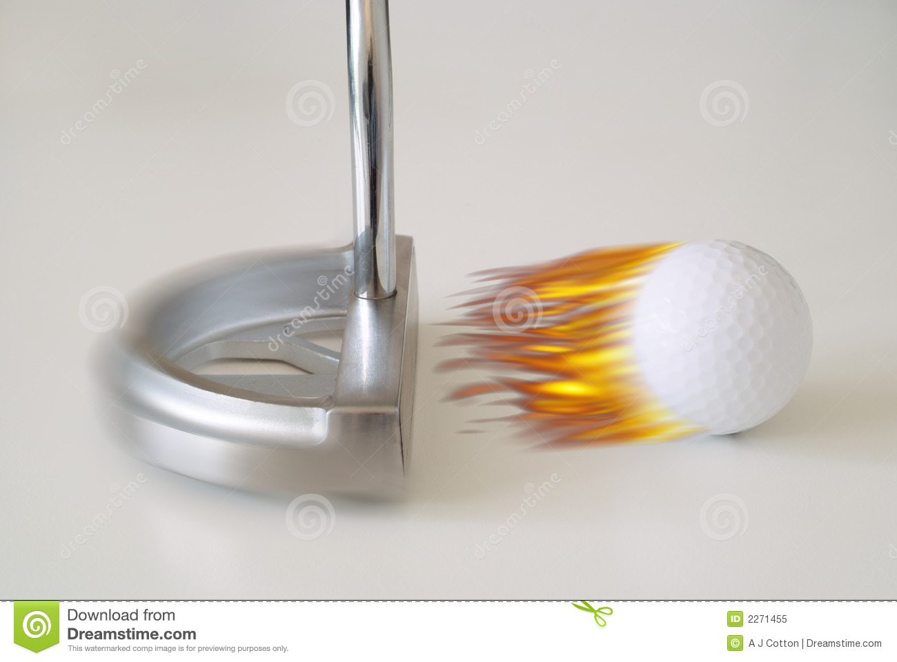 Silver Motion Blur Putter Strikes A Flaming Fast Moving Golf Ball