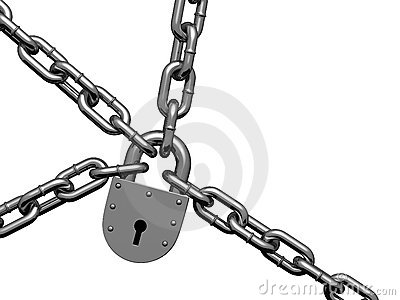 Steel Lock Hinging On Chains  There Is A Clipping Path