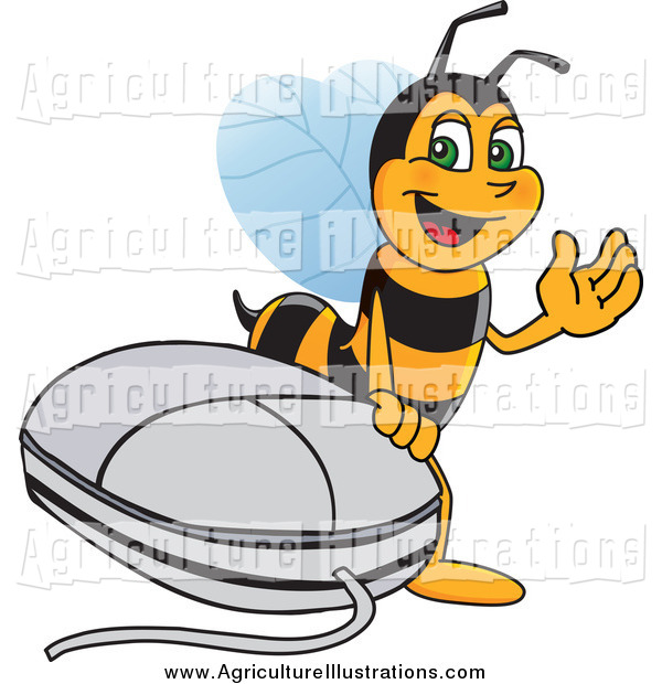 Agriculture Clipart Of A Worker Bee Waving By A Computer Mouse By