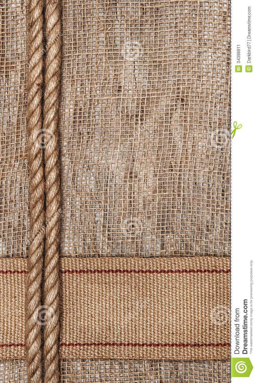 Burlap Background With Sacking Ribbon And Rope Stock Image   Image    
