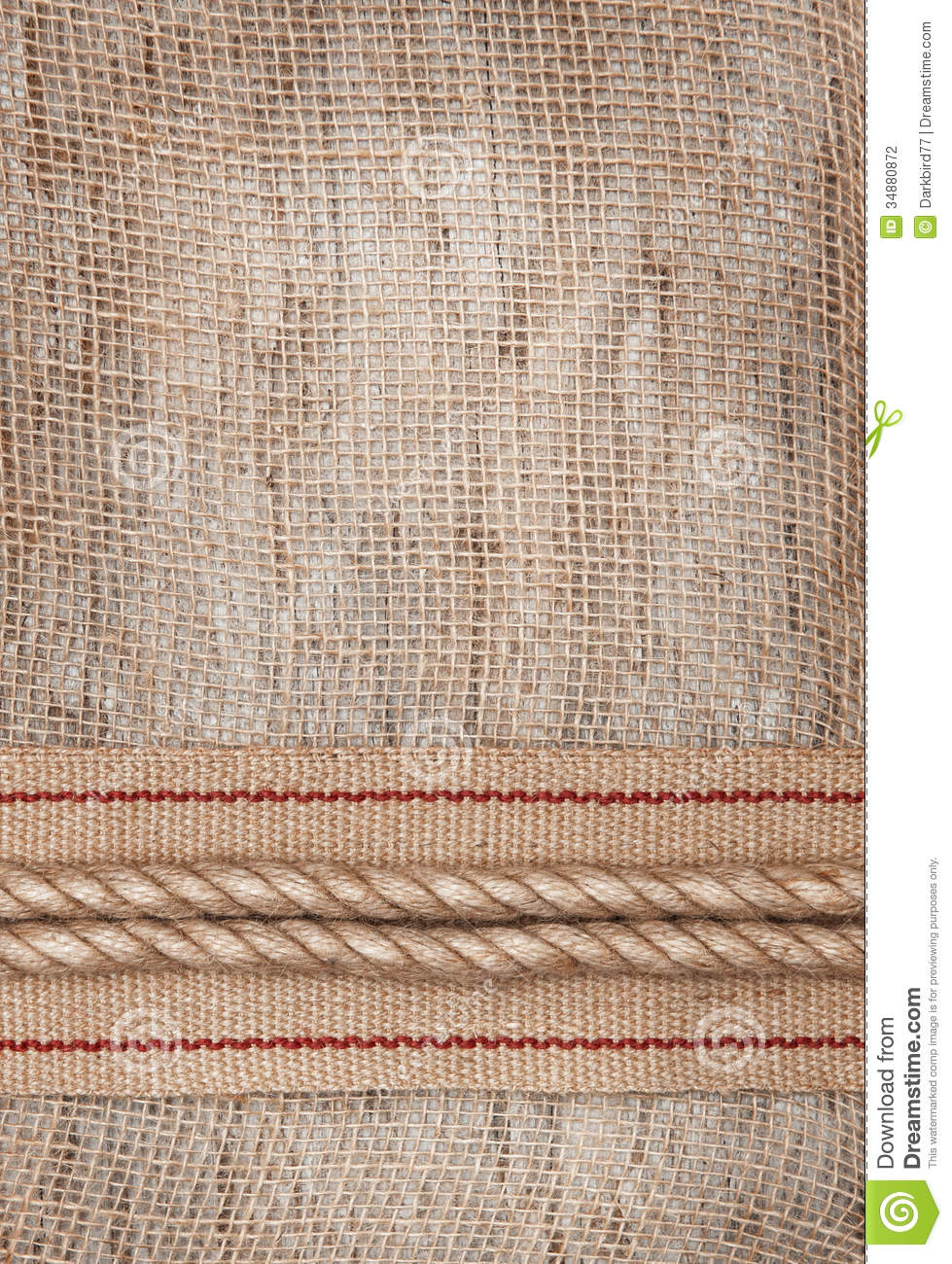 Burlap Background With Sacking Ribbon And Rope Stock Photography    