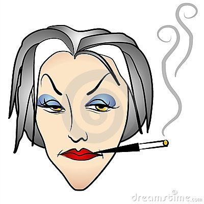 Cartoon Caricature Illustration Of An Ugly Old Woman Smoking  She