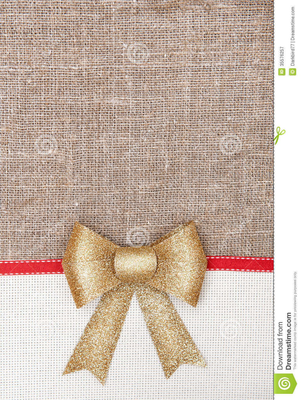 Christmas Card With Canvas Red Ribbon On Burlap Royalty Free Stock    