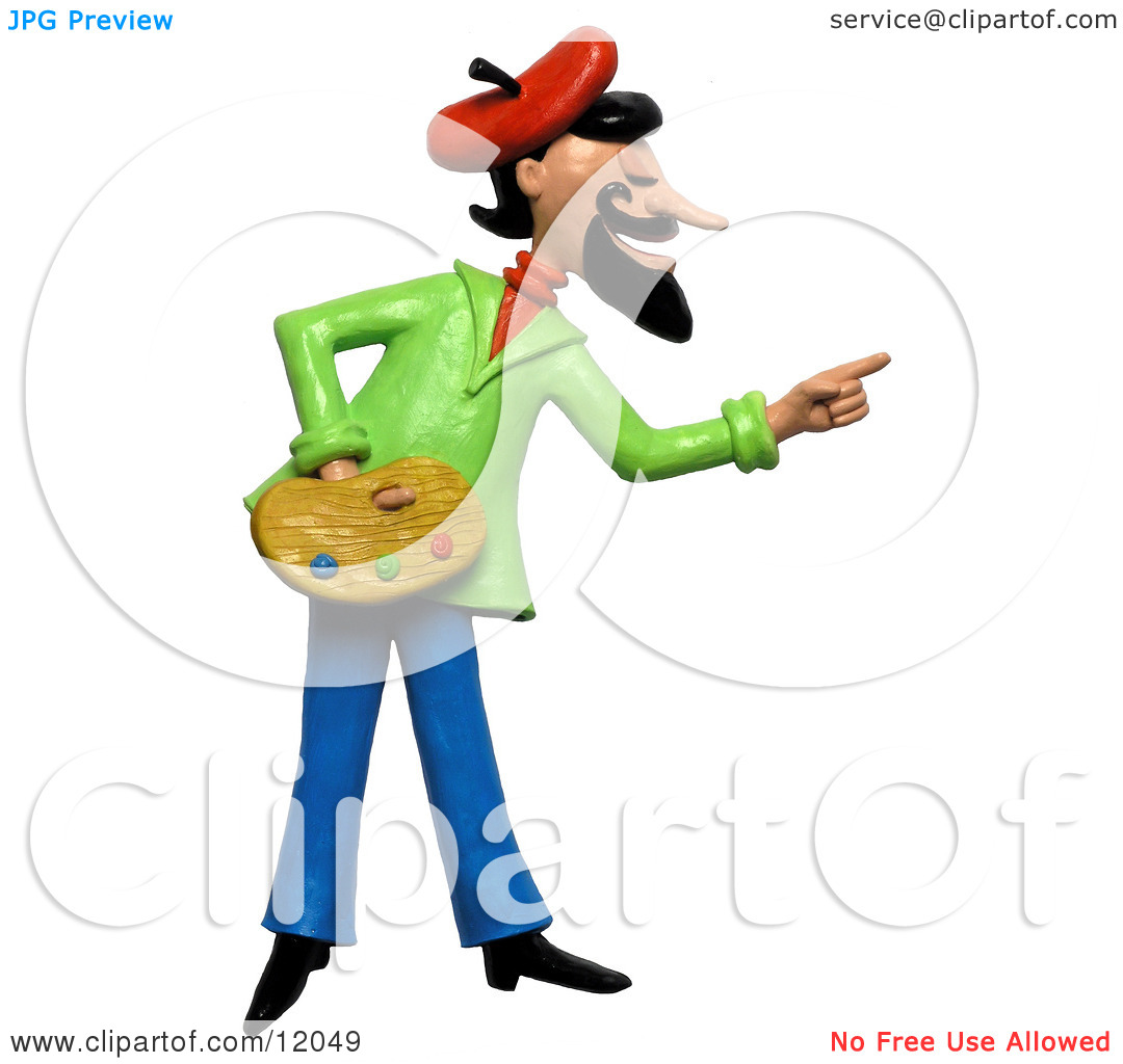 Clay Sculpture Clipart French Artist Pointing And Holding A Palette    