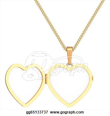 Clip Art   Gold Heart Shaped Locket On Chain Isolated On White  Stock    