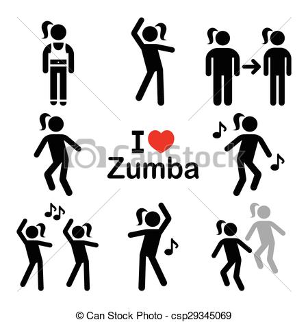 Clip Art Vector Of Zumba Dance Workout Fitness Icons   Keeping Fit    