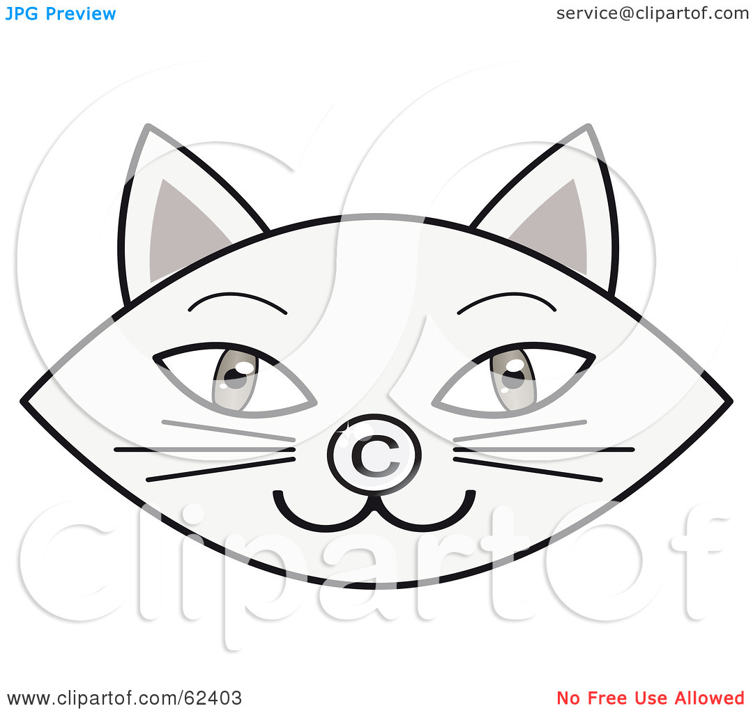 Clipart Illustration Of A Gray Cat Face With A Copyright Symbol Nose