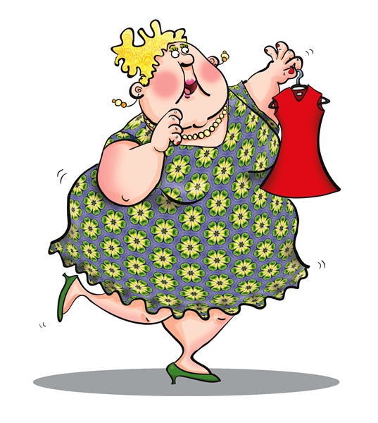 Fat Lady Dress Ugly Humorous Cartoon Digital Illustration
