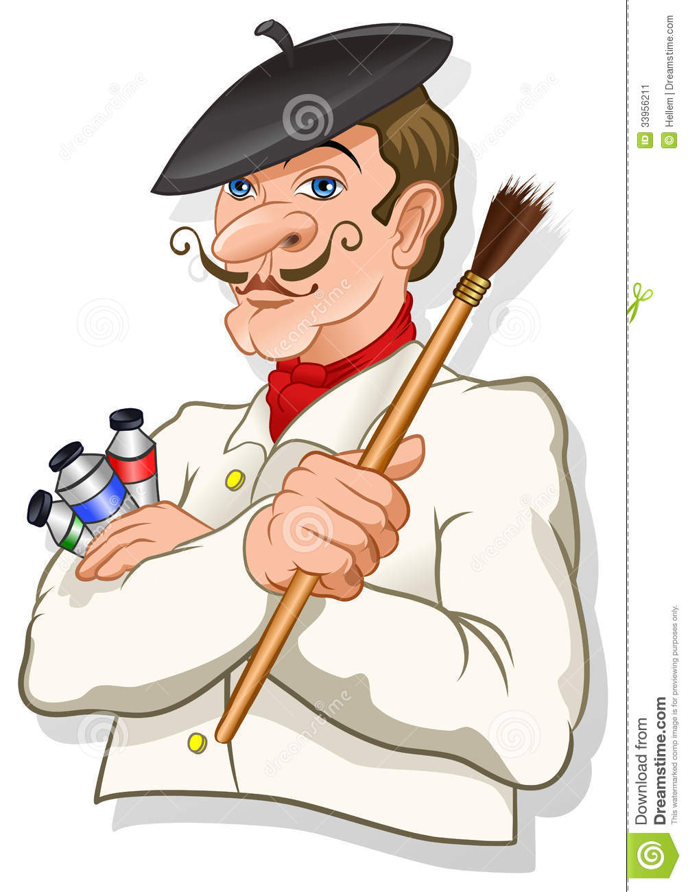 French Inspired Artist With A Brush And Color Tubes   Vector