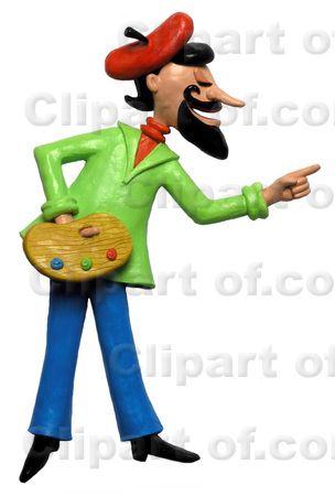 French Male Artist Holding A Palette Of Colors And Pointing Clipart    