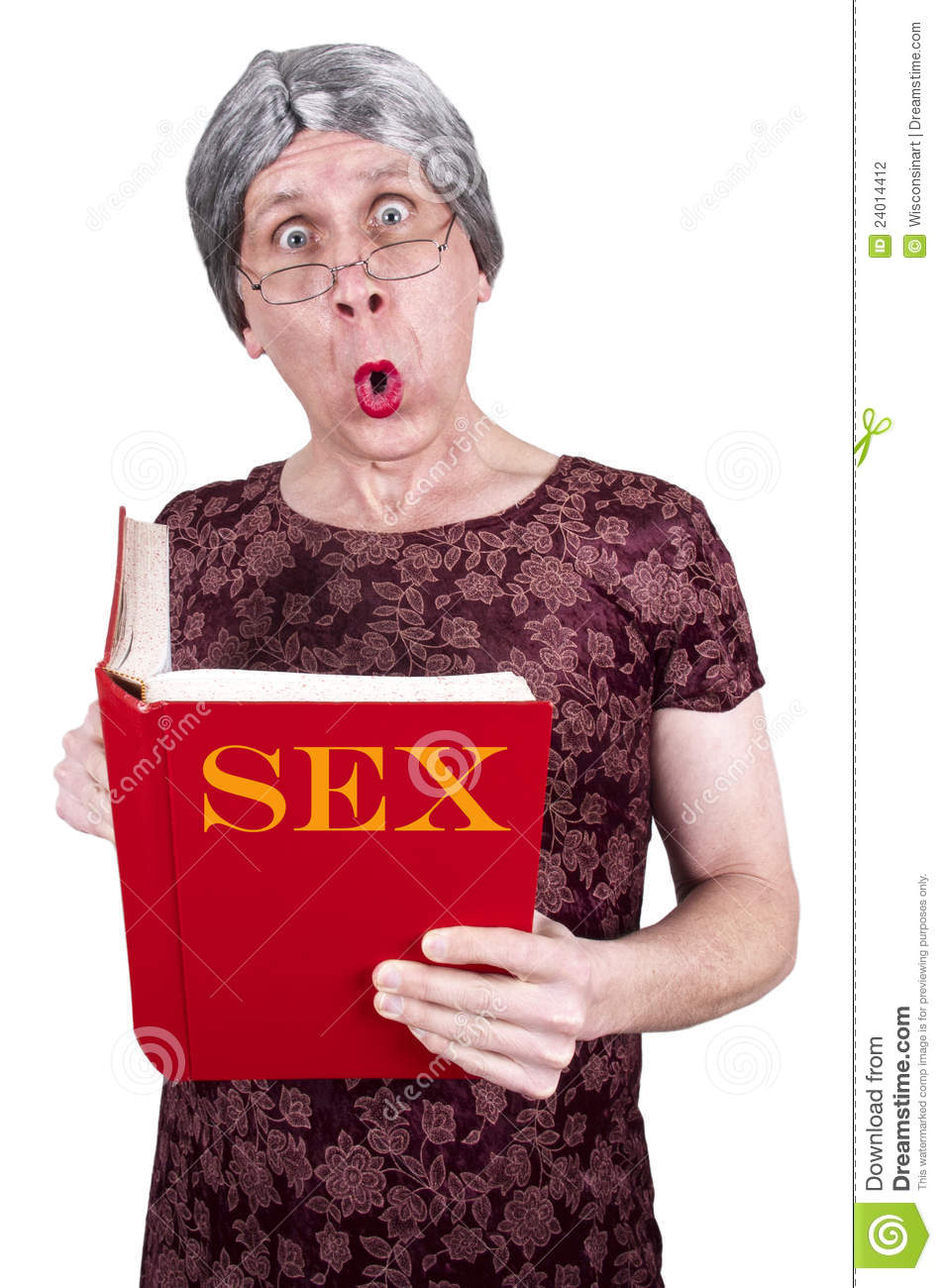 Funny Ugly Mature Senior Woman Shock Surprise Book Stock Photography    